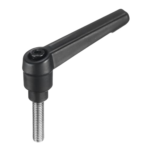 Image of uxcell Adjustable Clamping Lever Handle M6 x 25mm Metric 304 Stainless Steel Male Threaded Stud Hand Knobs Push Button Ratchet Rotating Screw Handles Bolts with Locking Lever Black