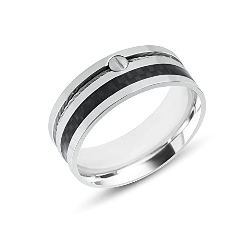 Bague carbone homme anti-rayures alliance acier 316L durable