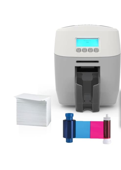 AlphaCard Magicard 600 Single Sided ID Card Printer System w/ 300 Print YMCKO Ribbon, 300 Premium PVC Cards, and Card Exchange Software
