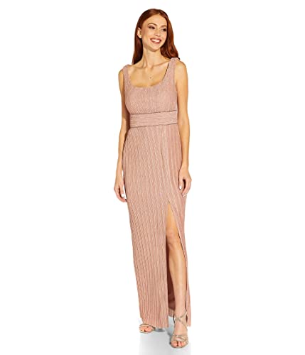 Image of Adrianna Papell Stretch Metallic Crinkle Long Column Gown