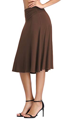 Image of Urban CoCo Women's Ruched High Waist Knee Length Jersey A-Line Stretchy Flared Casual Skirt