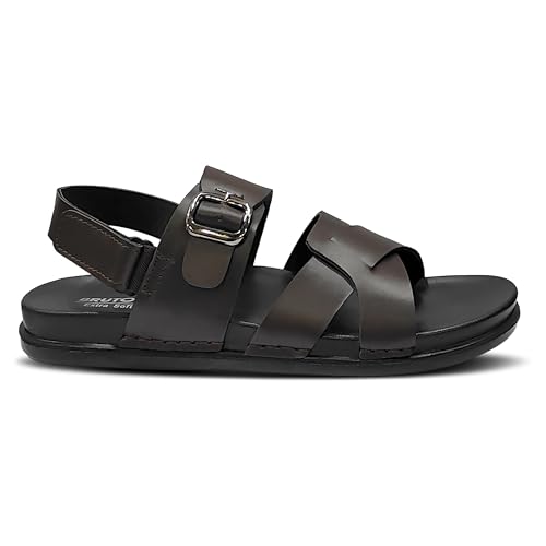 Image of Men's Premium Leather Toe Loop Slippers | Adjustable Buckle Slip-On Flats | Comfortable Cushioned Footbed | Casual Summer Beach Walking Slippers | Brown