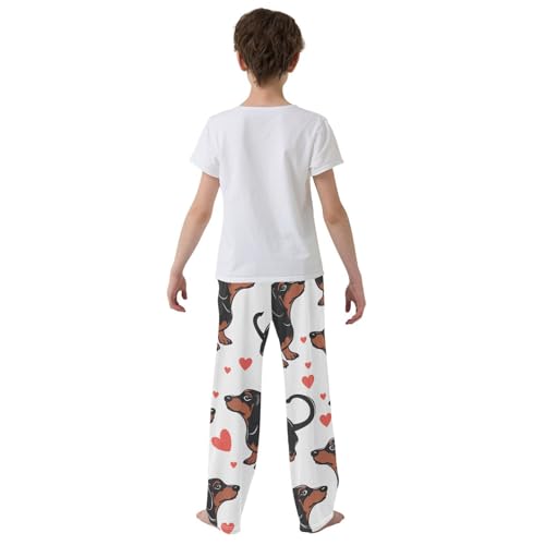 Dachshund and Love Heart Boys Long Pants Soft Trousers Elastic Waist Kids Lounge Bottoms with Pockets S-XL3
