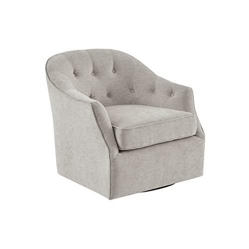 Madison Park Calvin Swivel Glider Accent Chair, Upholstered 360 Degree Rocker Armchair With Metal Base Stand, Button Tufted For Nursery Or Living Room Fully Assembled, Jacquard Textured Natural #TOP3