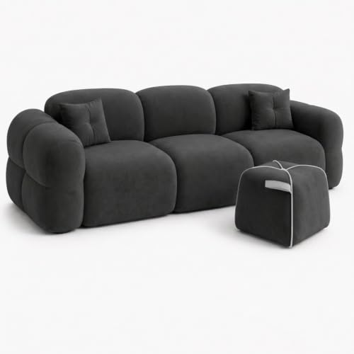 Image of FURNY Luxury Nimbus 4 Seater + Suri Pouf Sofa Set for Living Room | Boston Fabric Upholstered | Modern Cushioned Comfortable Couch for Home Office & Drawing Room | Ash Grey