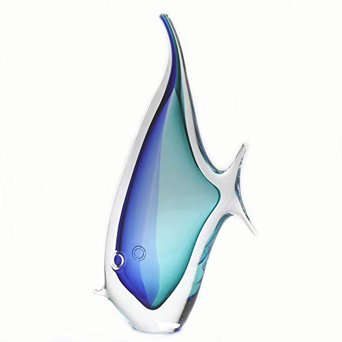 Murano Glass Design Crystal Tropical Fish Aqua Blue 13" Ht. 7.5" Length