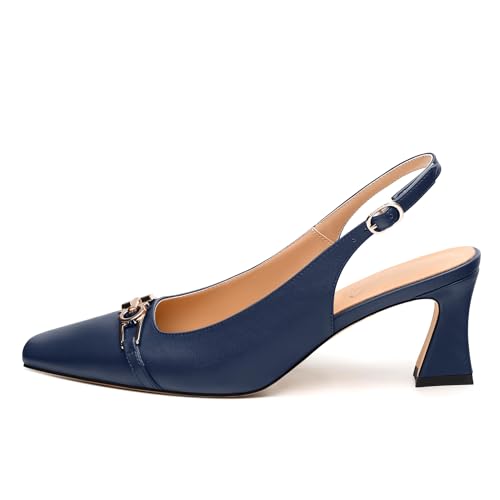 Womens Pumps, Small Square Toe Mid Small Block Heel Slingback Pumps for Women, Leather Insole Dress Pumps with Metal Buckle for Working 2.5"2