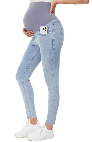 Image of PACBREEZE Women's Maternity Jeans Over Belly Skinny Stretchy Denim Pants Comfy Slim Pregnancy Pants