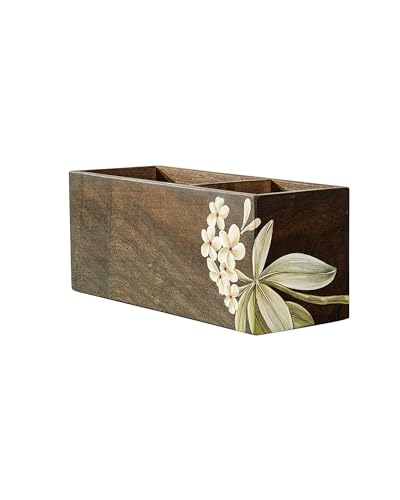 Image of Ellementry Frangipani Wooden Cutlery Stand & Organizer Stand for Spoons, Forks & Knives, Modern Counter Top Tableware Storage Box for Kitchen & Dining Table, Utensil Organizer for Home & Office