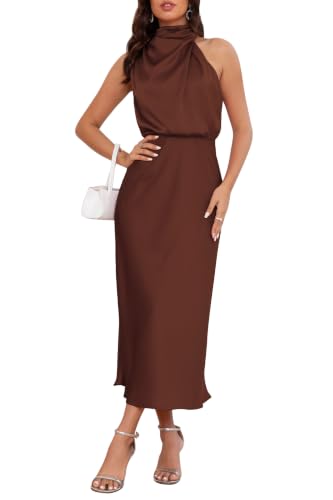 Image of Women's Satin Maxi Dress Summer Formal Wedding Guest Cocktail Dress