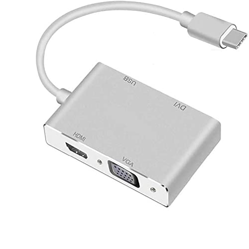 Adaptador USB C para HDMI/DVI/VGA, Zurligi 4 em 1 USB 3.0 Tipo-C Hub Adaptador de vídeo VGA/HDMI/DVI