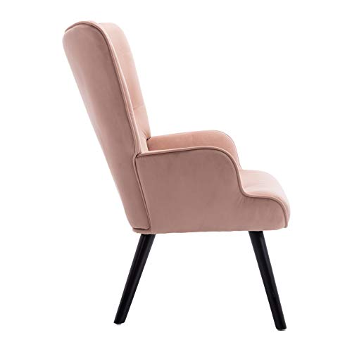 Dolonm Velvet Accent Chair Modern Tufted Button Wingback Vanity Chair with Arms Upholstered Tall Back Desk Chair with Solid Wood Legs for Living Room Bedroom Waiting Room(Dusty Pink) - Image 3