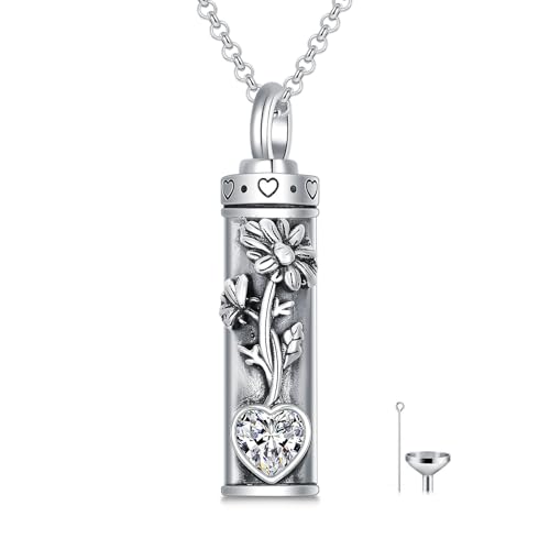 PELOVNY 12 Birthstone Birth Flower Urn Necklaces for Ashes 925 Sterling Silver Floral Bar Cremation Jewelry Keepsake Memorial Gifts for Women