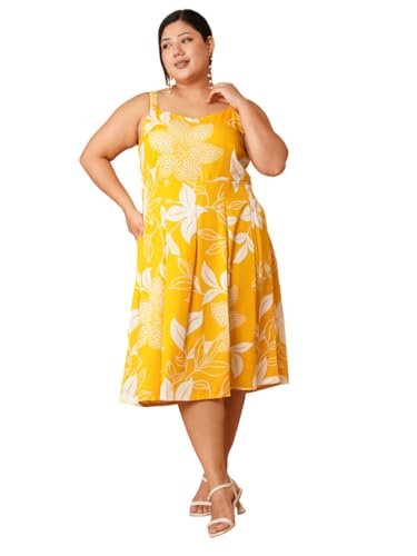 Image of U&F Beyond Plus Size Yellow Floral Georgette Midi Dress | Sleeveless Strap