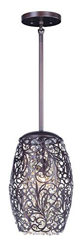 Maxim 24153CGOI Arabesque Patterned Metal Beveled Crystal Glass Cylinder Mini Pendant Ceiling Lighting, 1-Light Xenon 40 Watt, 11H x 7W, Oil Rubbed Bronze
