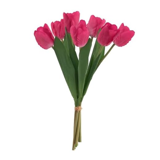 Leadrop Flores de tulipán que no se decoloran, decoraciones versátiles, 7 tulipanes de imitación, realista, hermoso ramo de flores artificiales para el hogar, boda, fiesta, color rojo rosa