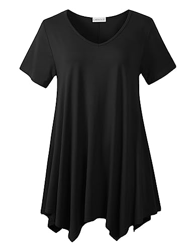 LARACE Plus Size Tops for Womens Summer Clothes Short Sleeve Shirts Casual V Neck Tunic Asymmetrical Blouses