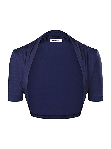 HUHOT Womens Versatile Open Front Lightweight Short Sleeve Bolero Shrug Small Navy
