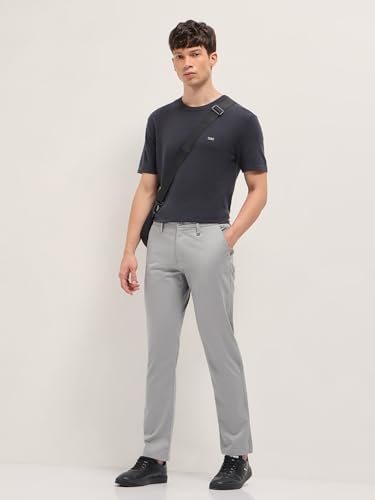 Image of Men's Grey Cotton Straight Fit Casual Trouser