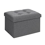 AOLIDAZ Storage Ottoman, Small Foldable Footstool, Storage Seat Short Footrest Stool for Bedroom Hallway with Padded, 17inch Linen Grey