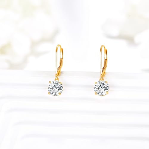 KECHO 14K Solid Gold Moissanite Earrings for Women Leverback Dangle Drop Earrings 1.0 CT Moissanite Diamonds Jewelry for Women3