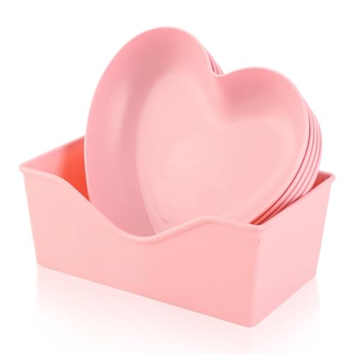 5 Pack Heart Plates with Holder Heart Shaped Plates Bowls 7.48×6.69in for Appetizer Salad Fruit Cake Snack Dessert Pink Heart Shape Salad Dinner Bowl for Sushi Ice Cream