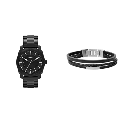 FOSSIL Herren Machine Schwarze Edelstahl Uhr und Townsman Leder Armband, Set