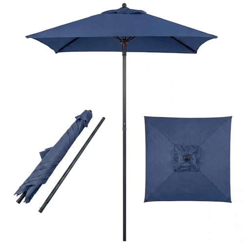 Tangkula 5 FT Patio Umbrella Outdoor Table Market Umbrella with Quick-Release Button 4 Sturdy Ribs Fade Resistant & Waterproof Canopy Sun-protective for Garden Poolside Backyard (Navy)