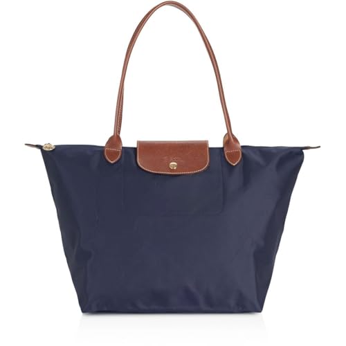Longchamp Womens Mixed Media Nylon Shoulder Handbag Navy Large