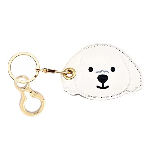 BORKUANA Leather Keychain Holder Case Compatible with Apple AirTag, Cute Protective Air Tag Cover With Keychain Ring, Anti-Scratch Finder GPS Tracker Case for Wallet Keys(Dogs)