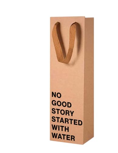 Funny Wine Gift Bag with "Because No Good Story Started with Water" Saying – Reusable Kraft Paper Wrap Bag (4.7″ x 3.5″ x 14″) with Sturdy Handles – Humorous Gag Gift for Wine Lovers