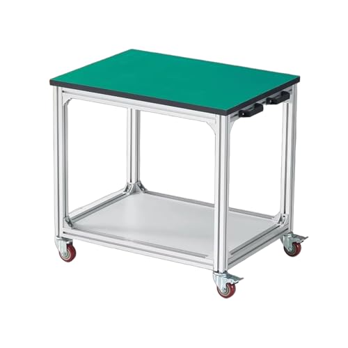 Banco de trabajo portátil con ruedas, marco de aluminio, almacenamiento y mesa de goma, ideal para garaje y taller, 80 cm x 60 cm x 75 cm