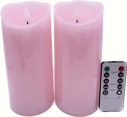 Image of Adoria Large Pink Flameless Candles Pack of 2, 7 inch Height | Pink Pillar candles set 2 Rose Scented, Home Decor, Camping, Loving