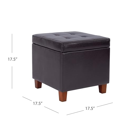Image of HomePop Leatherette Tufted Square Storage Ottoman with Hinged Lid, Brown Small