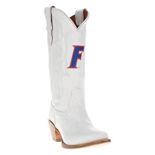 Vaccari Womens Leighton Genuine Leather University of Florida Gators Embroidery Pointed Toe Cowgirl Boots - White - 7 B