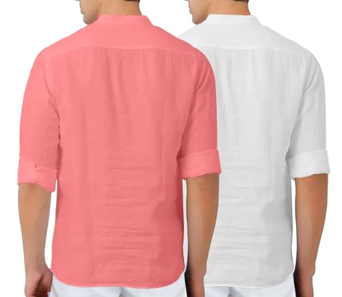 Image of Zombom Men's Combo Cotton Polyester Blend Solid Full Sleeve Straight Regular Fit Mandarin /Chinese Collor Kurta (Pack of 2)
