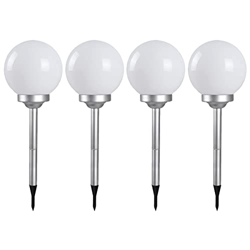 JUANIO Lot de 4 boule lumineuse solaire pour jardin, lampe LED de jardin, borne solaire, éclairage solaire d'extérieur - Diamètre 15 x Hauteur 52 cm