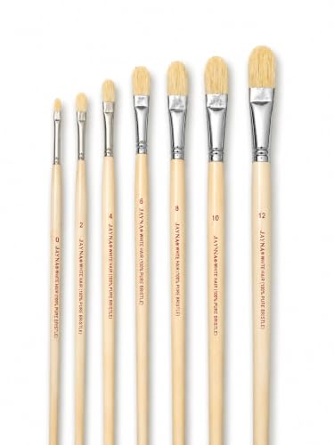 Image of Professional Filbert Hog Hair Paint Brush Set | Natural Bristle Brushes for Oil & Acrylic Painting, Soft Blending, Curved Strokes & Smooth Finish Artwork | Sizes 0-12, Set of 7