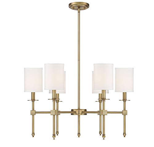 Weekly Top Sale Savoy House 1-305-6-322 Chatham Updated Classical 6-Light Chandelier with White Fabric Shades in Warm Brass (28" W x 18"H)