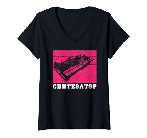 Mujer Sintetizador analógico Synth Vintage URSS Unión Soviética Camiseta Cuello V