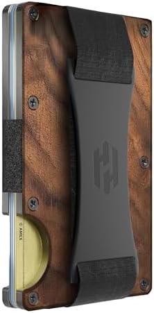 Hayvenhurst Wallet For Men - Reinvented Design Men's Wallet - Slim, Minimalistic & Seamless Card Case, Blocks RFID Scanners, Holds 12 Cards, Walnut Wood, Cash Strap