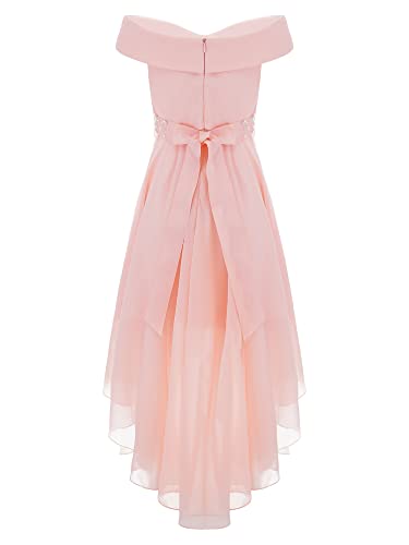 Kids Girls High Low Flower Girl Wedding Chiffon Dress Off Shoulder Sleeveless Evening Party Dance Wear2