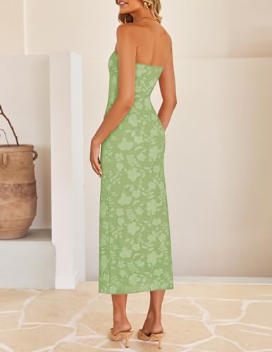 Image of ZESICA Women's 2026 Summer Floral Strapless Bodycon Midi Dress Off Shoulder Beach Formal Cocktail Wedding Guest Long Dresses
