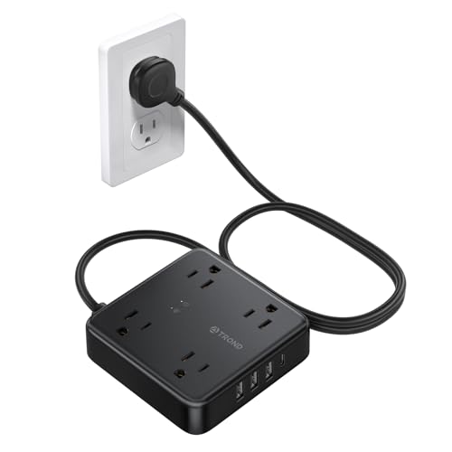 Image of TROND Surge Protector Power Strip with USB Ports, 5ft Flat Plug Extension Cord with Multiple Outlets, 1440J, Wall Mount for Home Office Dorm Room Essentials, Black