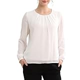 [SPRING SEAON] ブラウス 長袖 シフォン レディース タック カットソー 裏地付き オフィス ビジネス キレイめ 着痩せ 落ち感 通勤 洗える 春 秋 ホワイト M