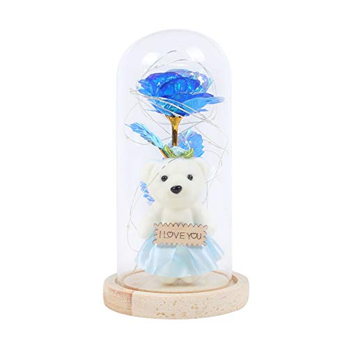 Forart 24k Gold Rose Galaxy Flower, Romantic Rose in a Glass Dome with LED Light Gift Box for Wedding, Valentine s Day, Mothers Day, Christmas