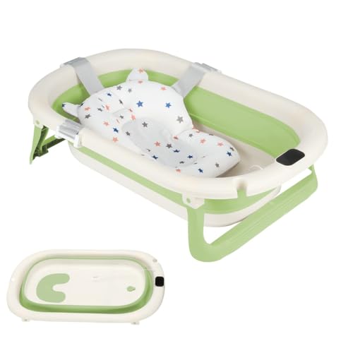 OHMG Bañera Bebé Plegable Bañera Bebé Plegable con Cojín Bañera Bebe, Reductor Bañera para Bebe, Bañera Bebé De 0 a 36 Meses, Bañera Bebe Portátil