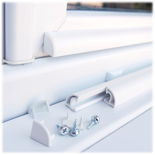 Rejet d'eau PVC blanc pour porte et fenêtre (70 cm) – quart de rond anti-infiltration – profil anti-pluie recoupable 20x16 mm avec vis et embouts