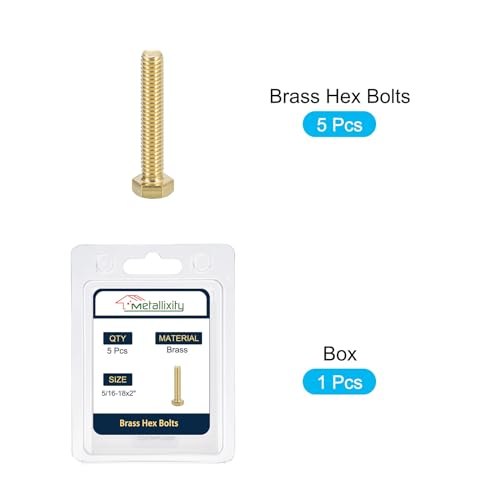 Image of METALLIXITY Hex Head Screw Bolt (5 /16-18x2) 5Pcs, Brass Fully Threaded Solid Brass Hex Bolts Machine Screws - for Machinery Repair