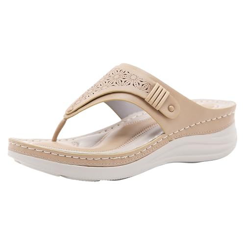 Sandales en cuir claquettes pour femmes avec talon compensé et bout rond confortable
